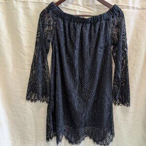 love,fire Black Off-Shoulder Lace Dress, SIZE MEDIUM